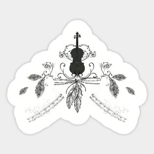 Violin with feathers and key notes Sticker